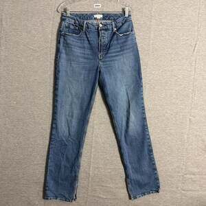 Good American Women's 8/29 Blue Denim Good Curves Straight Split Hem Jeans